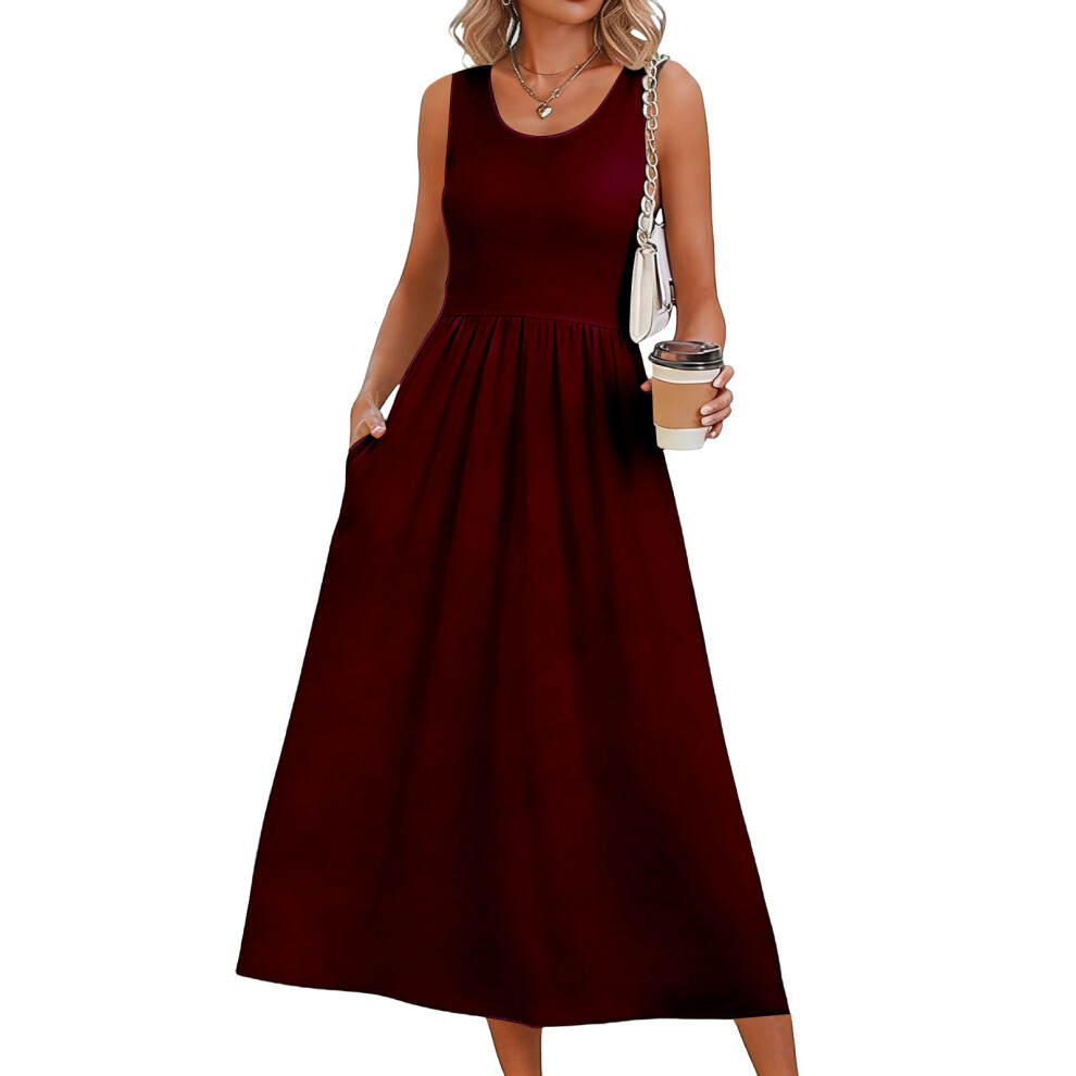 Burgundy Dresses For Women Flowy Casual Dress Beach Vacation- S