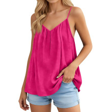Womens Spaghetti Strap Tank Top V Neck Loose Casual-rose red M