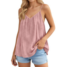 Womens Spaghetti Strap Tank Top V Neck Loose Casual-Pink S