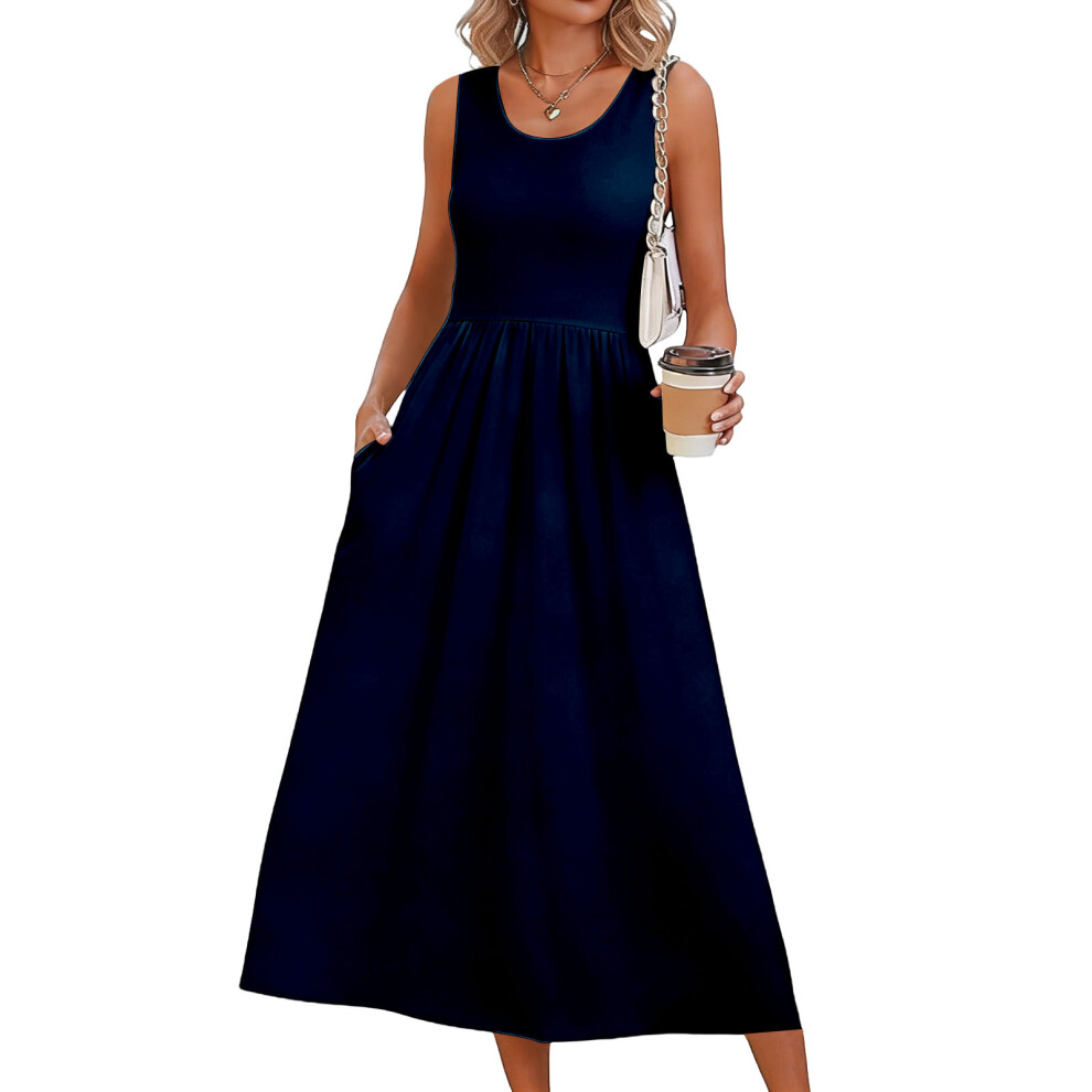 Dark/Blue Dresses For Women Flowy Casual Dress Beach Vacation- M