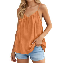 Womens Spaghetti Strap Tank Top V Neck Loose Casual-Orange XXL