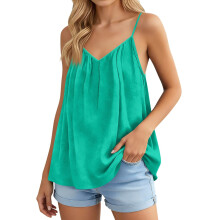 Womens Spaghetti Strap Tank Top V Neck Loose Casual-Green XXL