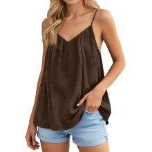 Womens Spaghetti Strap Tank Top V Neck Loose Casual-Brown L