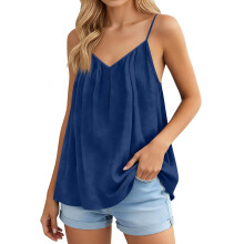 Womens Spaghetti Strap Tank Top V Neck Loose-Navy Blue XL