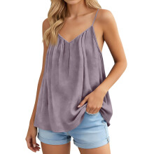 Womens Spaghetti Strap Tank Top V Neck Loose Casual-Purple S