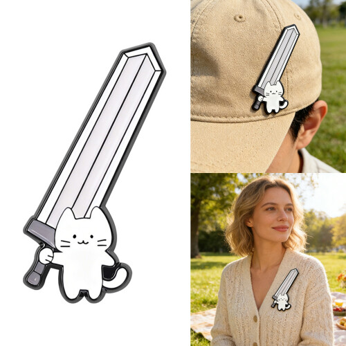 Playful Kitten Carrying Huge Blade Statement Pin Alternative 1