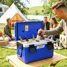 Outsunny 42.6L Insulated Cool Box, Portable Ice Cooler with Handle, Blue
