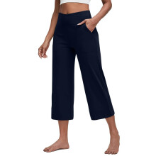 Women Soft High Waist Work Trousers Business Casual-Navy Blue M