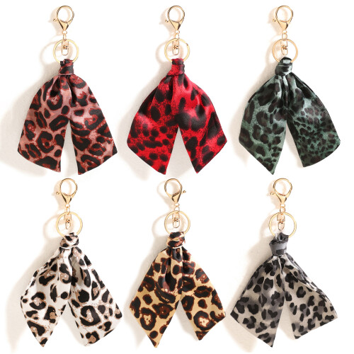 Leopard Print Bag Charm for Women Polyester Fabric-Green 1