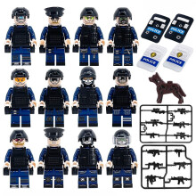 12 PCS SWAT Team Figures with Police Dog & Weapons Building Blocks Set for Kids