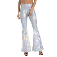 Low Rise Flared Pants Club Party Shinning Metallic-L silver L