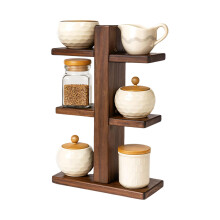 Modern 3 Part Wooden Seasoning Stand For Kitchen Counter Helps