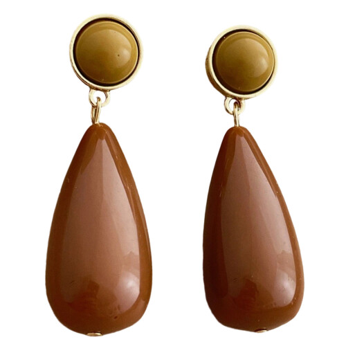 Anhänger-Ohrringe, Harzstruktur, Modeschmuck,-Gelb plus Braun