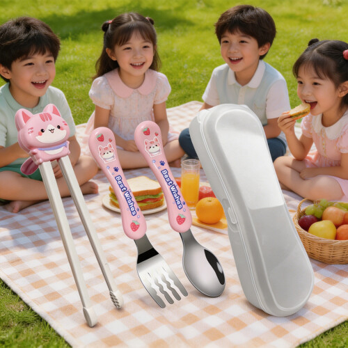 Strong Plastic Child Training Chopsticks Set Includes Spoon-4 2