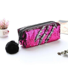 (Magenta Silver) Reversible Sequin Pencil Case for Girls School Supplies Super Big Stationery Gift Magic Makeup Bag