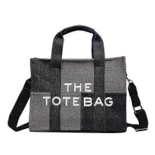 (Black Small) Patchwork Denim Tote Bags Fashion Designer Letters Women Handbags Luxury Shoulder Crossbody Bag Big Shopper Purses Bolso Mujer
