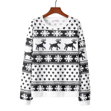(L, Black) Cartoon Deer Print Sweatshirt Christmas Round Neck Long Sleeve T-shirt for Women