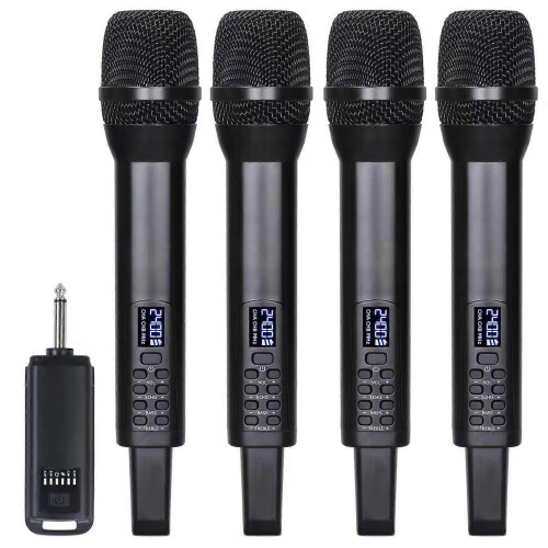 (One for Four) Wireless Microphone System with Receiver Professional Wireless Microphone Kit for Party Singing