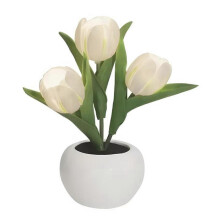(White) LED Tulips Lamp Dimmable Artificial Flower with Vase Table Lamp USB Powered Bedside Lamp Present for Women Mom
