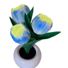 (Blue) LED Tulips Lamp Dimmable Artificial Flower with Vase Table Lamp USB Powered Bedside Lamp Present for Women Mom