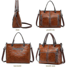 (Brown) Ladies Vintage Leather Shoulder Bag, Large Capacity Waterproof Tote Bags, Women Crossbody Bag Multi-pocket Shoulder