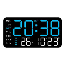 (Black Blue Light) Led Digital Wall Clock With Voice Control Calendar Flexible Multifunctional Digital Wall Clocks for Home-Office Gym Decor