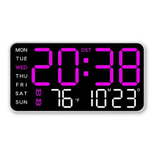 (White Purple Lamp) Led Digital Wall Clock With Voice Control Calendar Flexible Multifunctional Digital Wall Clocks for Home-Office Gym Decor