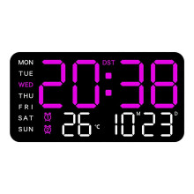 (Black Purple Lamp) Led Digital Wall Clock With Voice Control Calendar Flexible Multifunctional Digital Wall Clocks for Home-Office Gym Decor