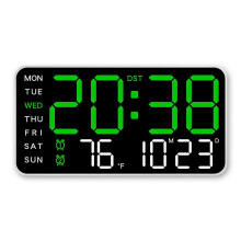 (White Green Light) Led Digital Wall Clock With Voice Control Calendar Flexible Multifunctional Digital Wall Clocks for Home-Office Gym Decor