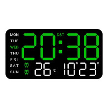 (Black Green Light) Led Digital Wall Clock With Voice Control Calendar Flexible Multifunctional Digital Wall Clocks for Home-Office Gym Decor