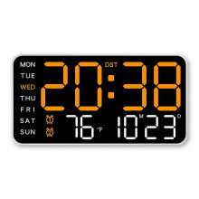 (White Orange Lamp) Led Digital Wall Clock With Voice Control Calendar Flexible Multifunctional Digital Wall Clocks for Home-Office Gym Decor