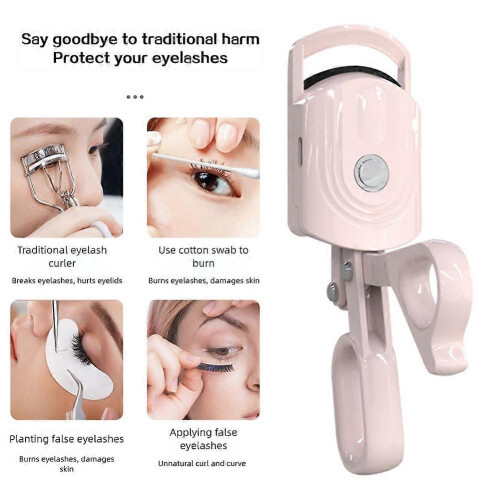 (Pink) Heated Curling Iron Portable Thermal Eyelash Curler Practical Eye Beauty Tool 2