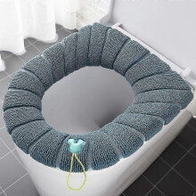 (Green) 2pcs Washable O-shape Winter Warm Toilet Seat Cover Closestool Mat