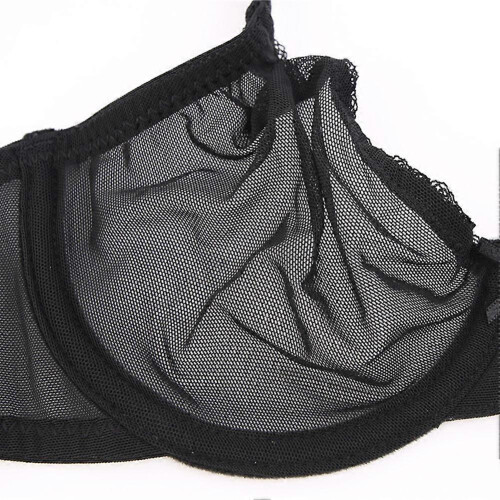 (75D, black) Ultra-thin Cup, Mesh Lace Underwear, Unlined Bra Panties Set 2