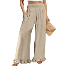 Pantalon à jambes larges et coupe ample en polyester-Abricot M