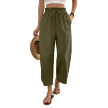 Cropped Linen Wide Leg Pants for Women Summer-Army Green XXL