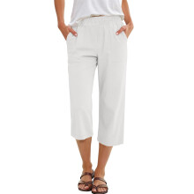 s Pants for Women Casual Loose Elastic High Waist-White M