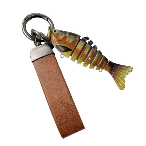 Porte-clés en forme de poisson, dessins de corps articulés,-brun
