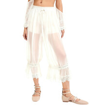 Feminine Lace Trim Leggings High Waist Design-White S
