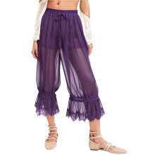 Lace Accent Leggings Stretchy Comfort Fit-Purple M