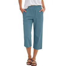 s Pants for Women Casual Loose Elastic High Waist-Lake blue M