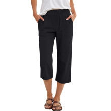 s Pants for Women Casual Loose Elastic High Waist-Black M
