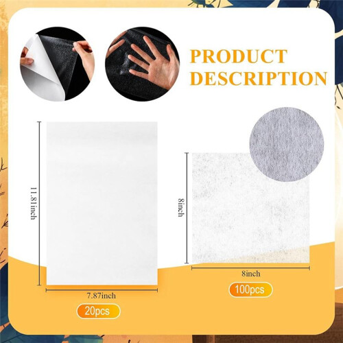 20 Pcs Double Sided Iron  Adhesive Sheets with 100 Pcs Tear Away Machine Embroidery Stabilizer Backing for DIY 1