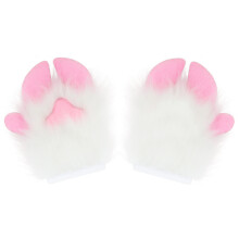 Realistic Animal Paws Gloves Plush Costume Accessory-white pink