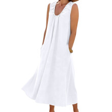 Womens U Neck Sleeveless Dress Pullover Color Flowy -White S