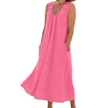 Womens U Neck Sleeveless Dress Pullover Color-rose red XL