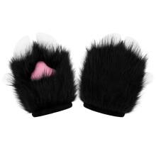 Flexible Fingers Furry Gloves Ideal For-black and white