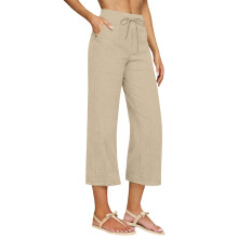 Linen Capri Pants for Women Wide Leg Capris Pant-Apricot XL