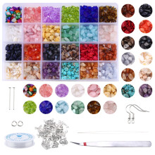 (26格彩色碎石) Mixed Natural Irregular Chip Stone Beads for DIY Jewelry Making, Box Set of Gemstone Pendants & Spacer Beads