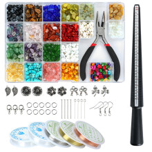 (26格彩色碎石2) Natural Mixed Irregular Chip Beads Set, Stone Box for DIY Jewelry Craft, Handmade Earring Necklace Accessories